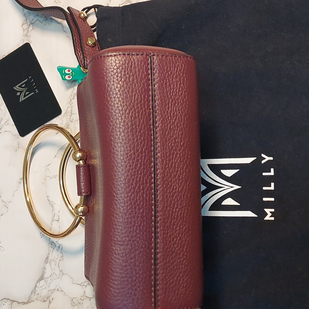 Milly Burgundy Mini Bag with Gold Accents - Picture 4 of 8